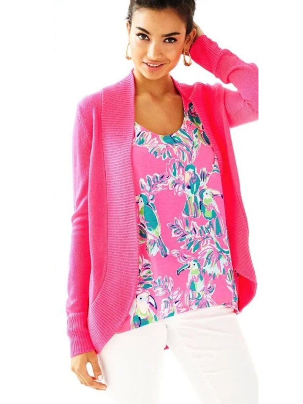 Lilly Pulitzer Amalie dress cardigan cocoon flamingo pink Bryn Seabrook Celine